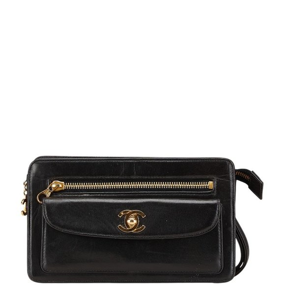 CHANEL Coco Mark Clutch Bag Black Lambskin Women's - Picture 1 of 16